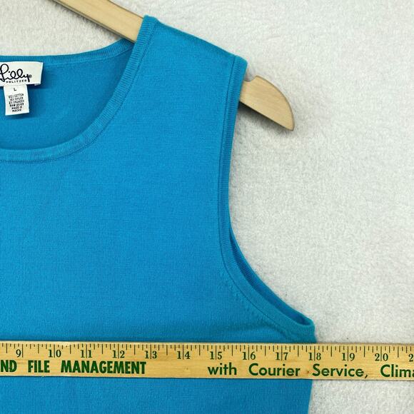 LILLY PULITZER Sweater L Vest Tank Round Neck Pullover Sleeveless Shell Blue - Picture 8 of 11